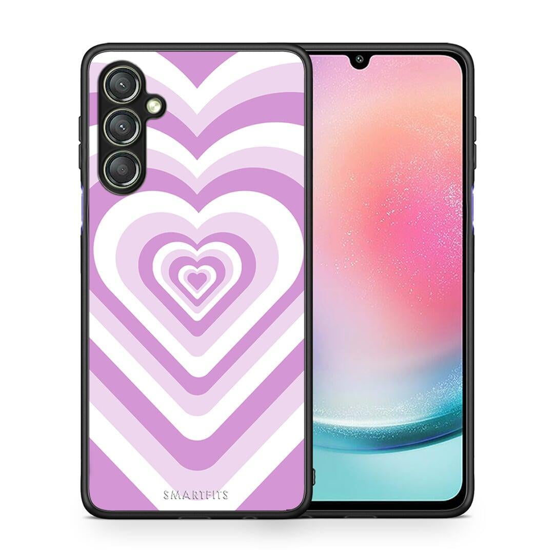Θήκη Samsung Galaxy A24 4G Lilac Hearts από τη Smartfits με σχέδιο στο πίσω μέρος και μαύρο περίβλημα | Samsung Galaxy A24 4G Lilac Hearts Case with Colorful Back and Black Bezels