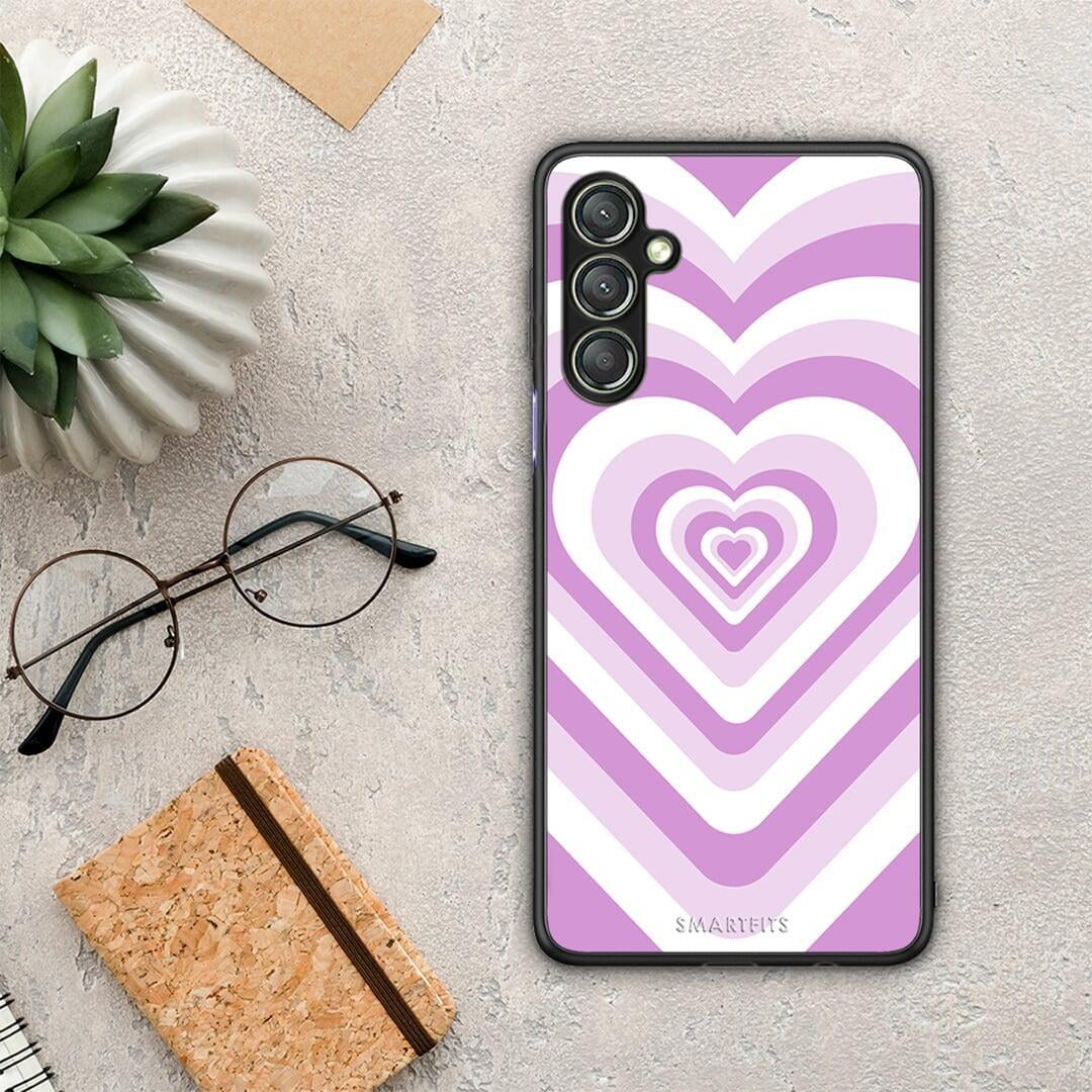 Θήκη Samsung Galaxy A24 4G Lilac Hearts από τη Smartfits με σχέδιο στο πίσω μέρος και μαύρο περίβλημα | Samsung Galaxy A24 4G Lilac Hearts Case with Colorful Back and Black Bezels