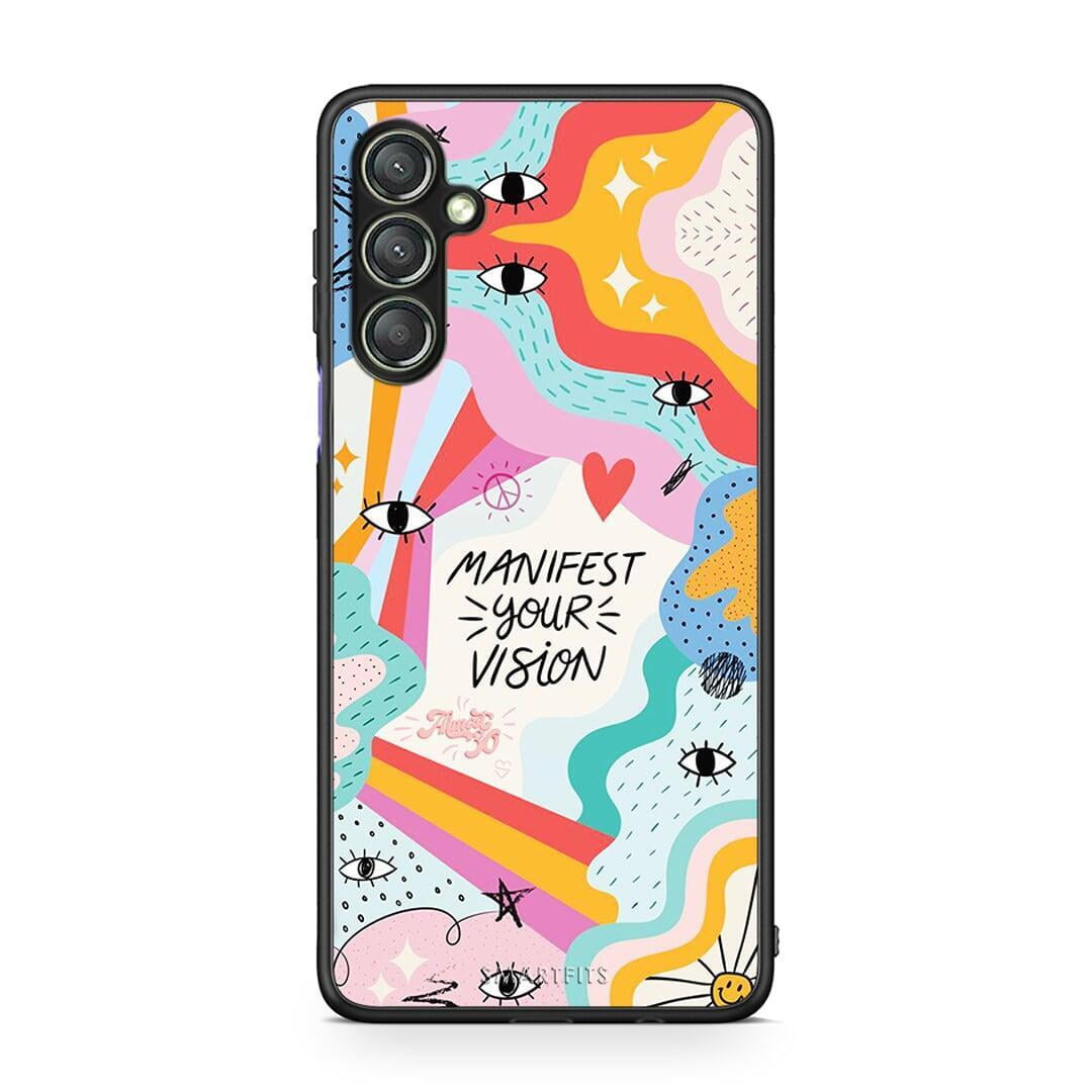 Θήκη Samsung Galaxy A24 4G Manifest Your Vision από τη Smartfits με σχέδιο στο πίσω μέρος και μαύρο περίβλημα | Samsung Galaxy A24 4G Manifest Your Vision Case with Colorful Back and Black Bezels