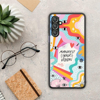 Θήκη Samsung Galaxy A24 4G Manifest Your Vision από τη Smartfits με σχέδιο στο πίσω μέρος και μαύρο περίβλημα | Samsung Galaxy A24 4G Manifest Your Vision Case with Colorful Back and Black Bezels