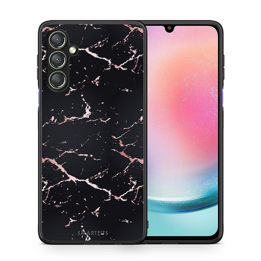 Θήκη Samsung Galaxy A24 4G Marble Black Rosegold από τη Smartfits με σχέδιο στο πίσω μέρος και μαύρο περίβλημα | Samsung Galaxy A24 4G Marble Black Rosegold Case with Colorful Back and Black Bezels