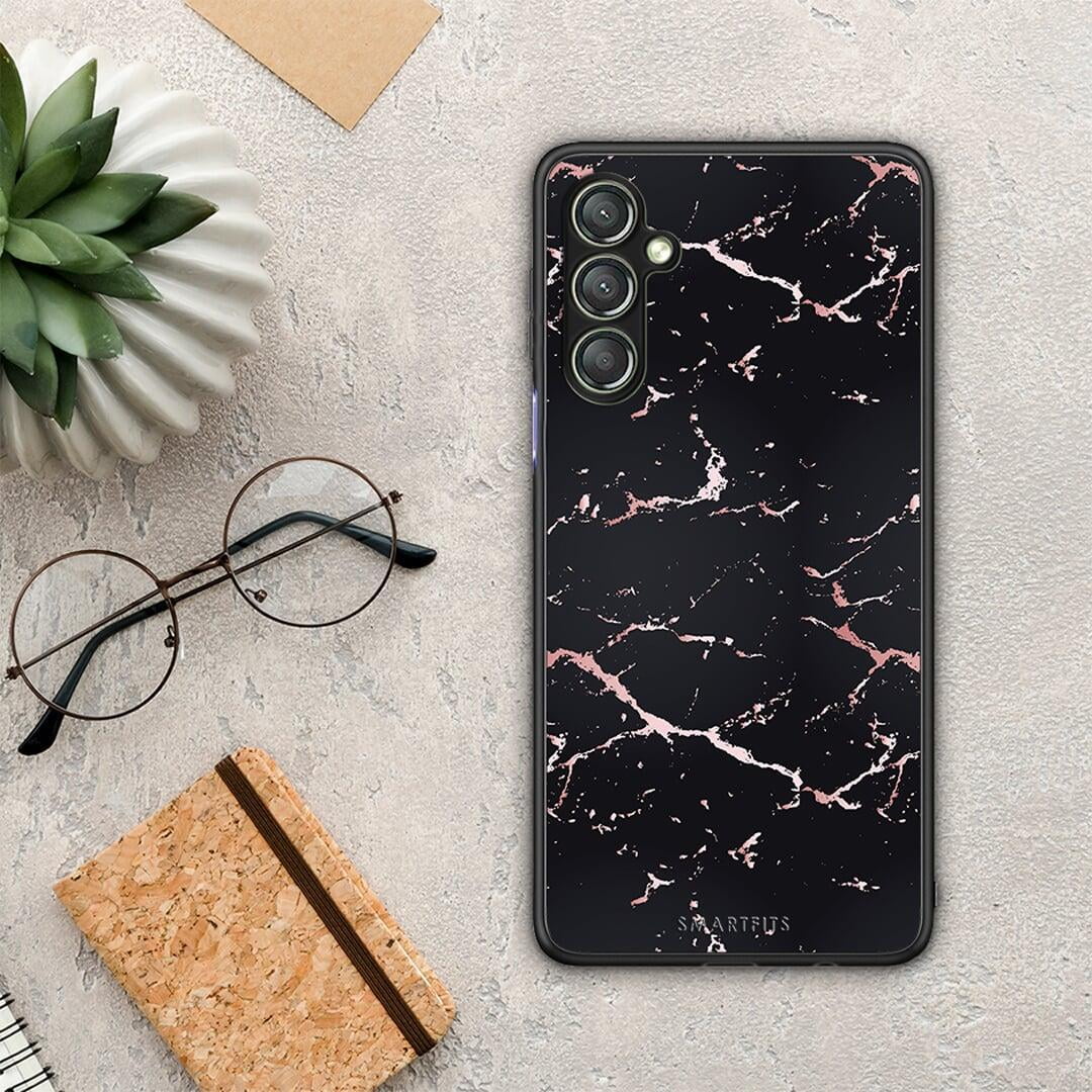 Θήκη Samsung Galaxy A24 4G Marble Black Rosegold από τη Smartfits με σχέδιο στο πίσω μέρος και μαύρο περίβλημα | Samsung Galaxy A24 4G Marble Black Rosegold Case with Colorful Back and Black Bezels