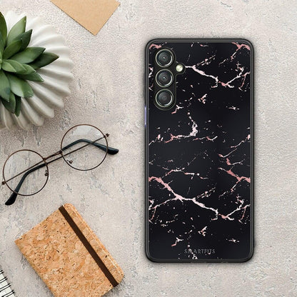 Θήκη Samsung Galaxy A24 4G Marble Black Rosegold από τη Smartfits με σχέδιο στο πίσω μέρος και μαύρο περίβλημα | Samsung Galaxy A24 4G Marble Black Rosegold Case with Colorful Back and Black Bezels