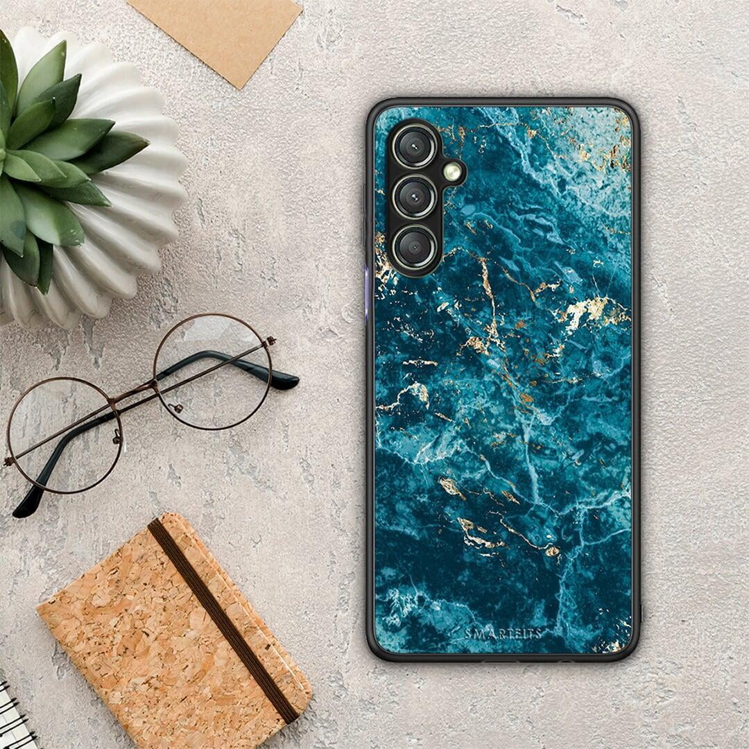 Θήκη Samsung Galaxy A24 4G Marble Blue από τη Smartfits με σχέδιο στο πίσω μέρος και μαύρο περίβλημα | Samsung Galaxy A24 4G Marble Blue Case with Colorful Back and Black Bezels