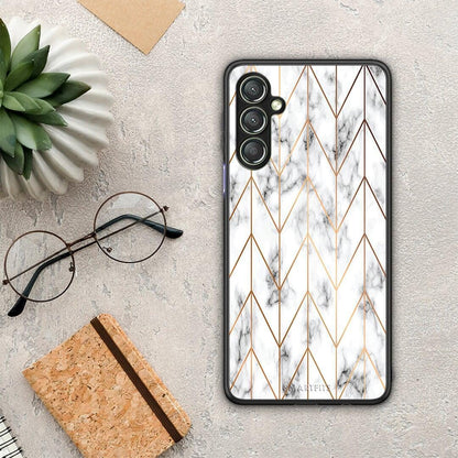 Θήκη Samsung Galaxy A24 4G Marble Gold Geometric από τη Smartfits με σχέδιο στο πίσω μέρος και μαύρο περίβλημα | Samsung Galaxy A24 4G Marble Gold Geometric Case with Colorful Back and Black Bezels