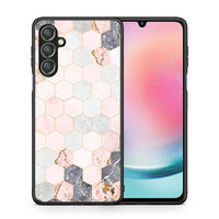 Thumbnail for Θήκη Samsung Galaxy A24 4G Marble Hexagon Pink από τη Smartfits με σχέδιο στο πίσω μέρος και μαύρο περίβλημα | Samsung Galaxy A24 4G Marble Hexagon Pink Case with Colorful Back and Black Bezels