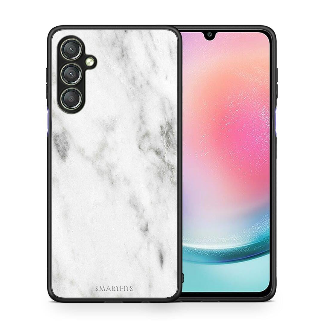 Θήκη Samsung Galaxy A24 4G Marble White από τη Smartfits με σχέδιο στο πίσω μέρος και μαύρο περίβλημα | Samsung Galaxy A24 4G Marble White Case with Colorful Back and Black Bezels