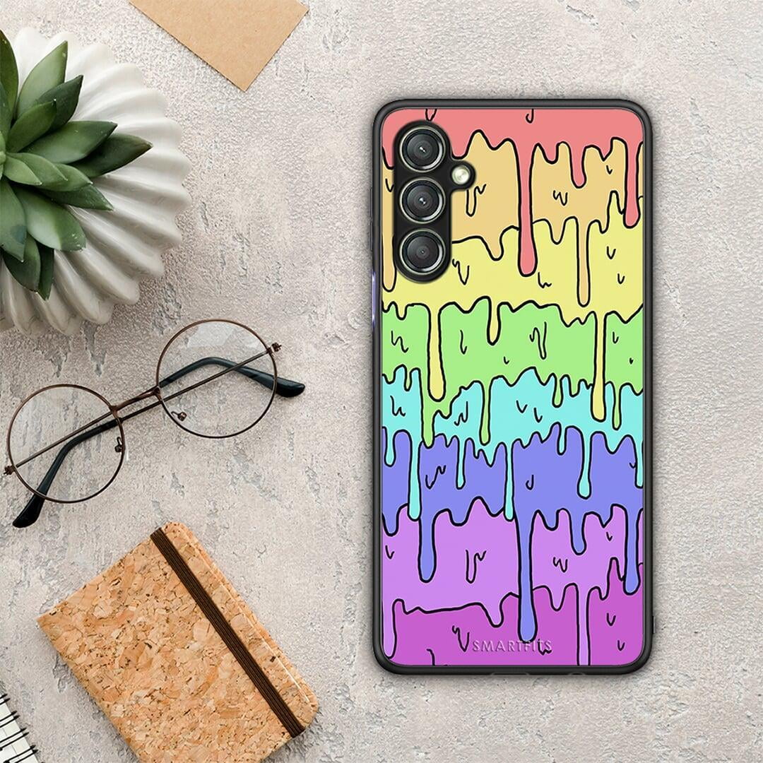 Θήκη Samsung Galaxy A24 4G Melting Rainbow από τη Smartfits με σχέδιο στο πίσω μέρος και μαύρο περίβλημα | Samsung Galaxy A24 4G Melting Rainbow Case with Colorful Back and Black Bezels