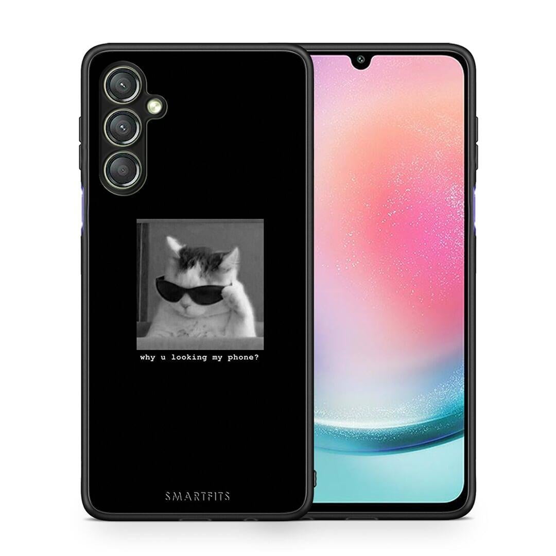 Θήκη Samsung Galaxy A24 4G Meme Cat από τη Smartfits με σχέδιο στο πίσω μέρος και μαύρο περίβλημα | Samsung Galaxy A24 4G Meme Cat Case with Colorful Back and Black Bezels