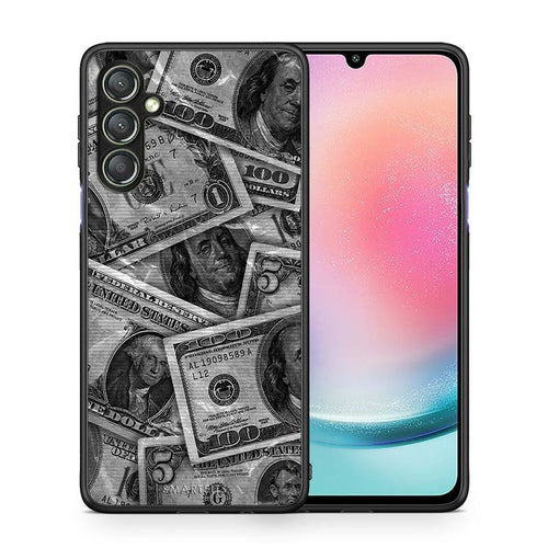 Θήκη Samsung Galaxy A24 4G Money Dollars από τη Smartfits με σχέδιο στο πίσω μέρος και μαύρο περίβλημα | Samsung Galaxy A24 4G Money Dollars Case with Colorful Back and Black Bezels
