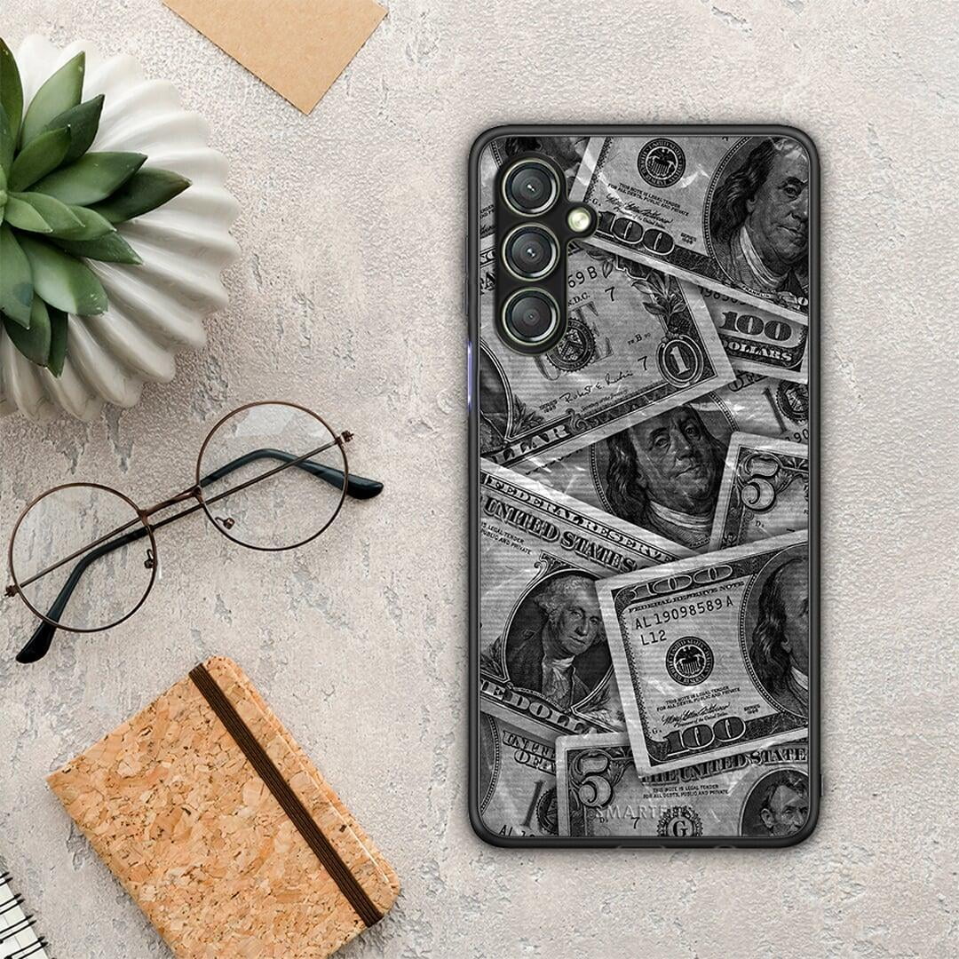 Θήκη Samsung Galaxy A24 4G Money Dollars από τη Smartfits με σχέδιο στο πίσω μέρος και μαύρο περίβλημα | Samsung Galaxy A24 4G Money Dollars Case with Colorful Back and Black Bezels