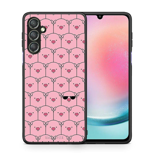 Θήκη Samsung Galaxy A24 4G Pig Glasses από τη Smartfits με σχέδιο στο πίσω μέρος και μαύρο περίβλημα | Samsung Galaxy A24 4G Pig Glasses Case with Colorful Back and Black Bezels