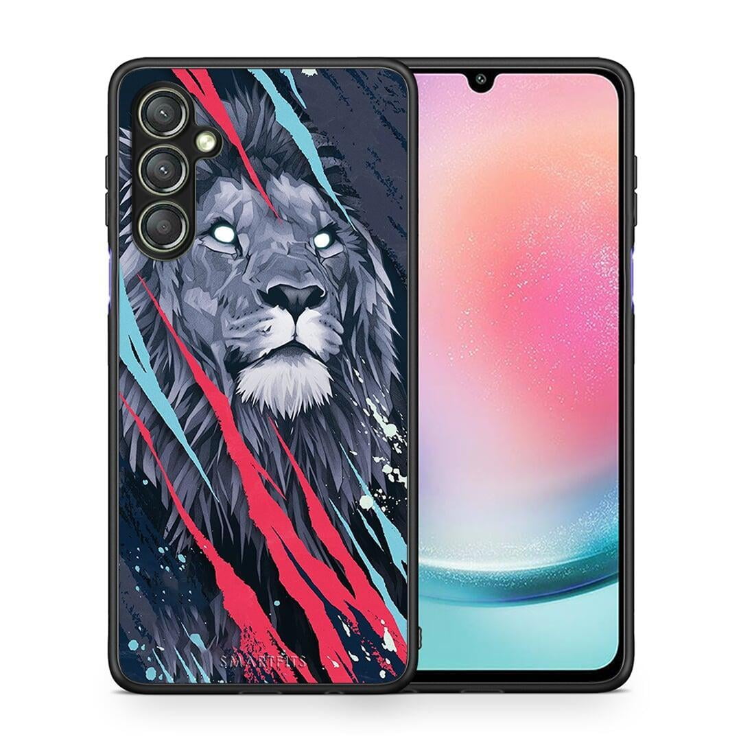 Θήκη Samsung Galaxy A24 4G PopArt Lion Designer από τη Smartfits με σχέδιο στο πίσω μέρος και μαύρο περίβλημα | Samsung Galaxy A24 4G PopArt Lion Designer Case with Colorful Back and Black Bezels