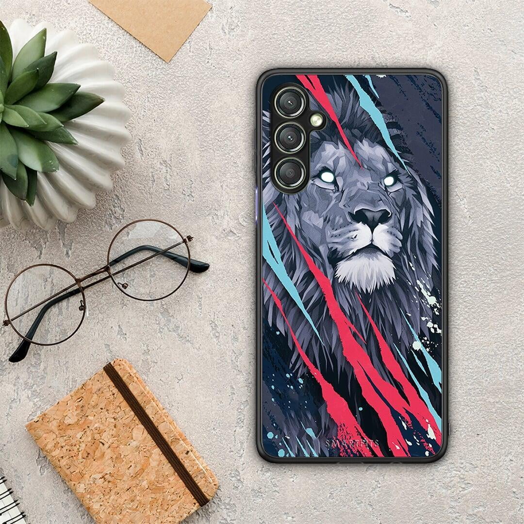 Θήκη Samsung Galaxy A24 4G PopArt Lion Designer από τη Smartfits με σχέδιο στο πίσω μέρος και μαύρο περίβλημα | Samsung Galaxy A24 4G PopArt Lion Designer Case with Colorful Back and Black Bezels