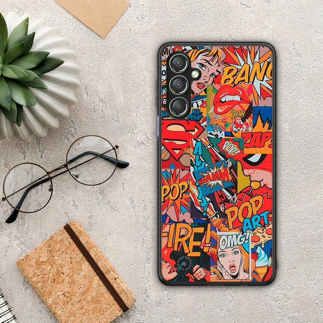 Θήκη Samsung Galaxy A24 4G PopArt OMG από τη Smartfits με σχέδιο στο πίσω μέρος και μαύρο περίβλημα | Samsung Galaxy A24 4G PopArt OMG Case with Colorful Back and Black Bezels