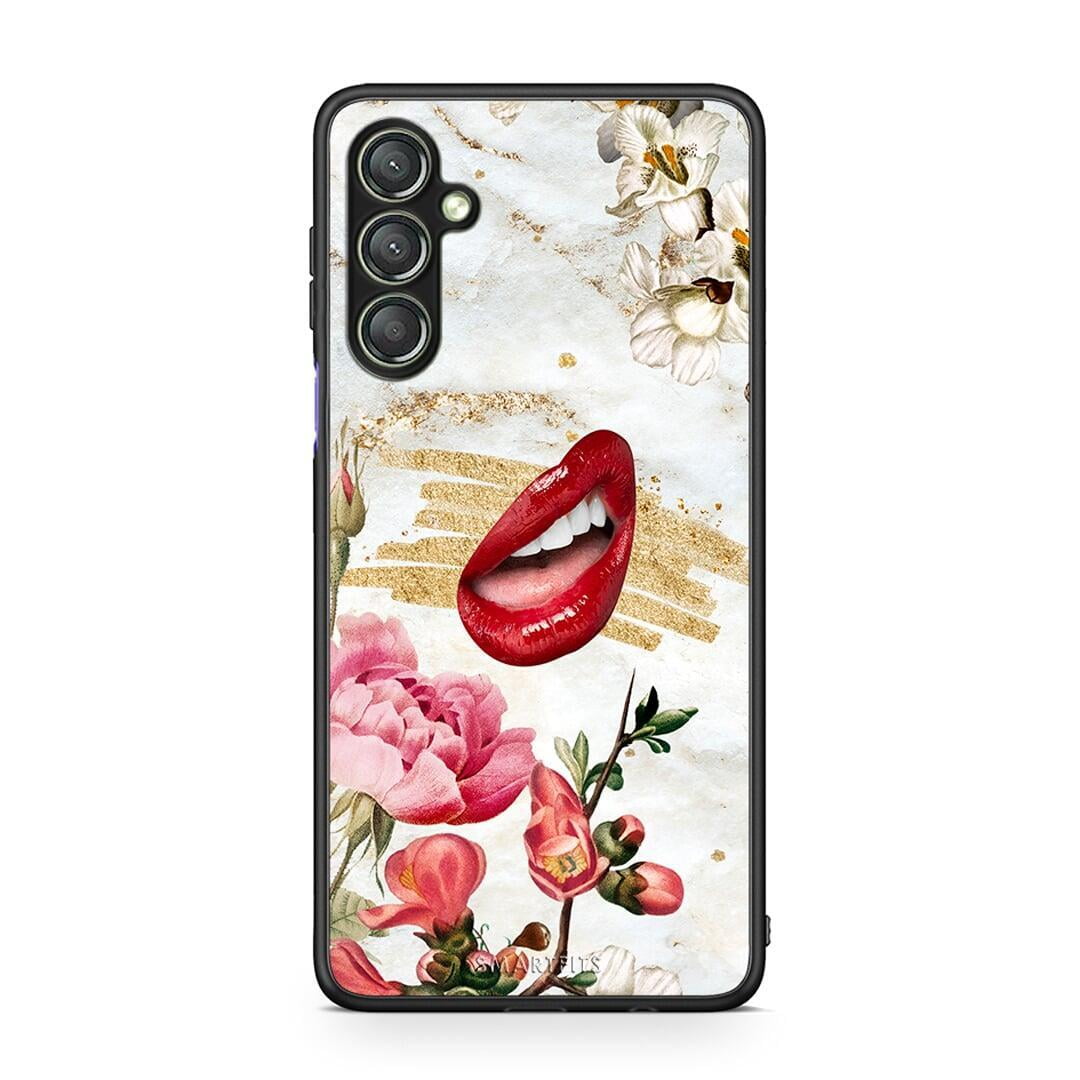 Θήκη Samsung Galaxy A24 4G Red Lips από τη Smartfits με σχέδιο στο πίσω μέρος και μαύρο περίβλημα | Samsung Galaxy A24 4G Red Lips Case with Colorful Back and Black Bezels