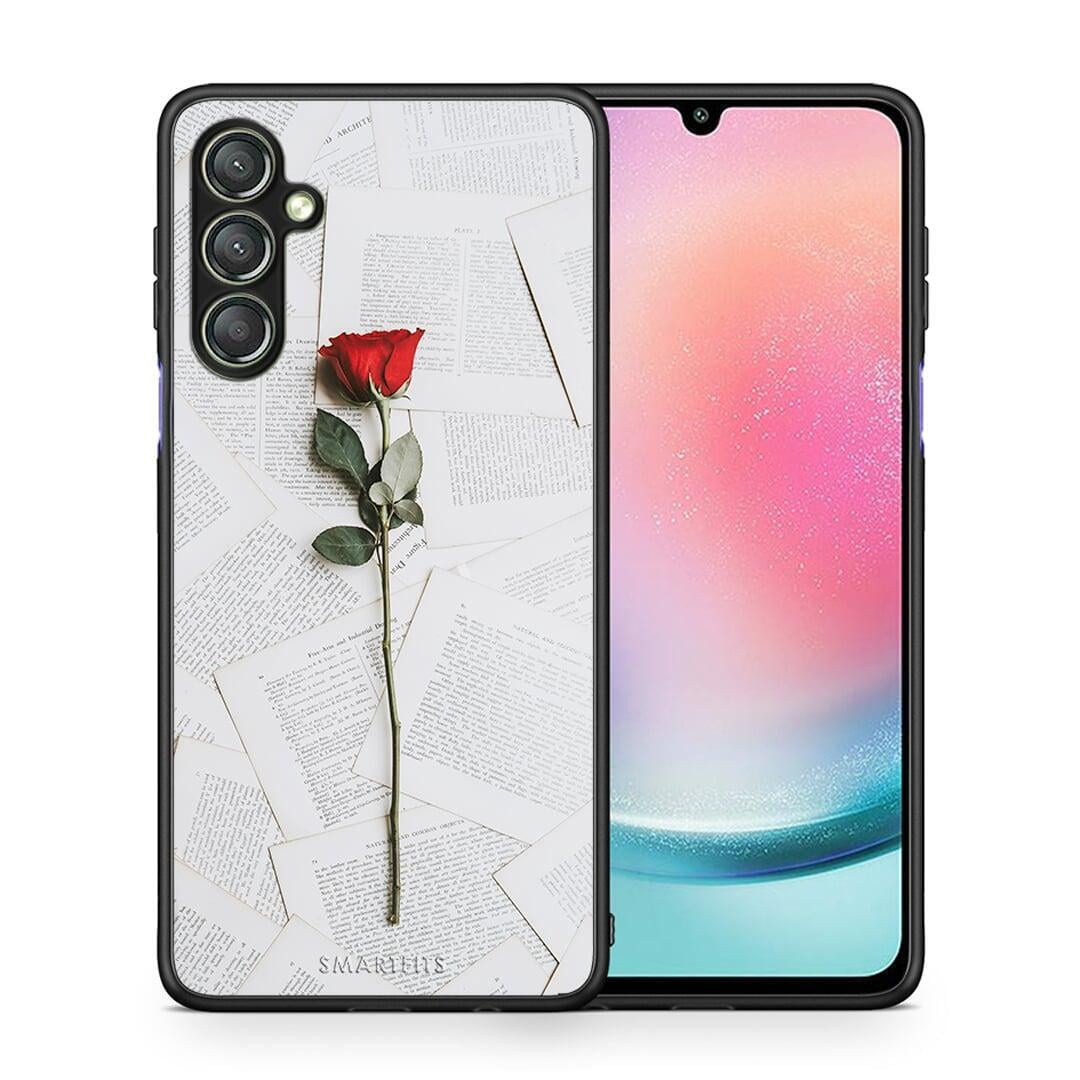 Θήκη Samsung Galaxy A24 4G Red Rose από τη Smartfits με σχέδιο στο πίσω μέρος και μαύρο περίβλημα | Samsung Galaxy A24 4G Red Rose Case with Colorful Back and Black Bezels