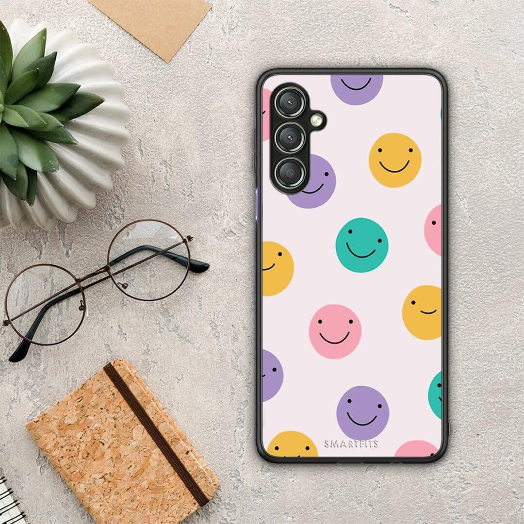 Θήκη Samsung Galaxy A24 4G Smiley Faces από τη Smartfits με σχέδιο στο πίσω μέρος και μαύρο περίβλημα | Samsung Galaxy A24 4G Smiley Faces Case with Colorful Back and Black Bezels