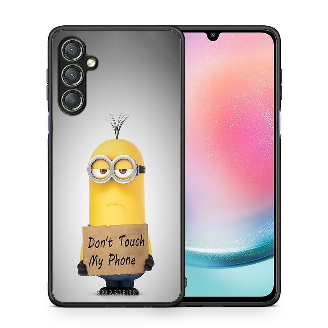 Θήκη Samsung Galaxy A24 4G Text Minion από τη Smartfits με σχέδιο στο πίσω μέρος και μαύρο περίβλημα | Samsung Galaxy A24 4G Text Minion Case with Colorful Back and Black Bezels