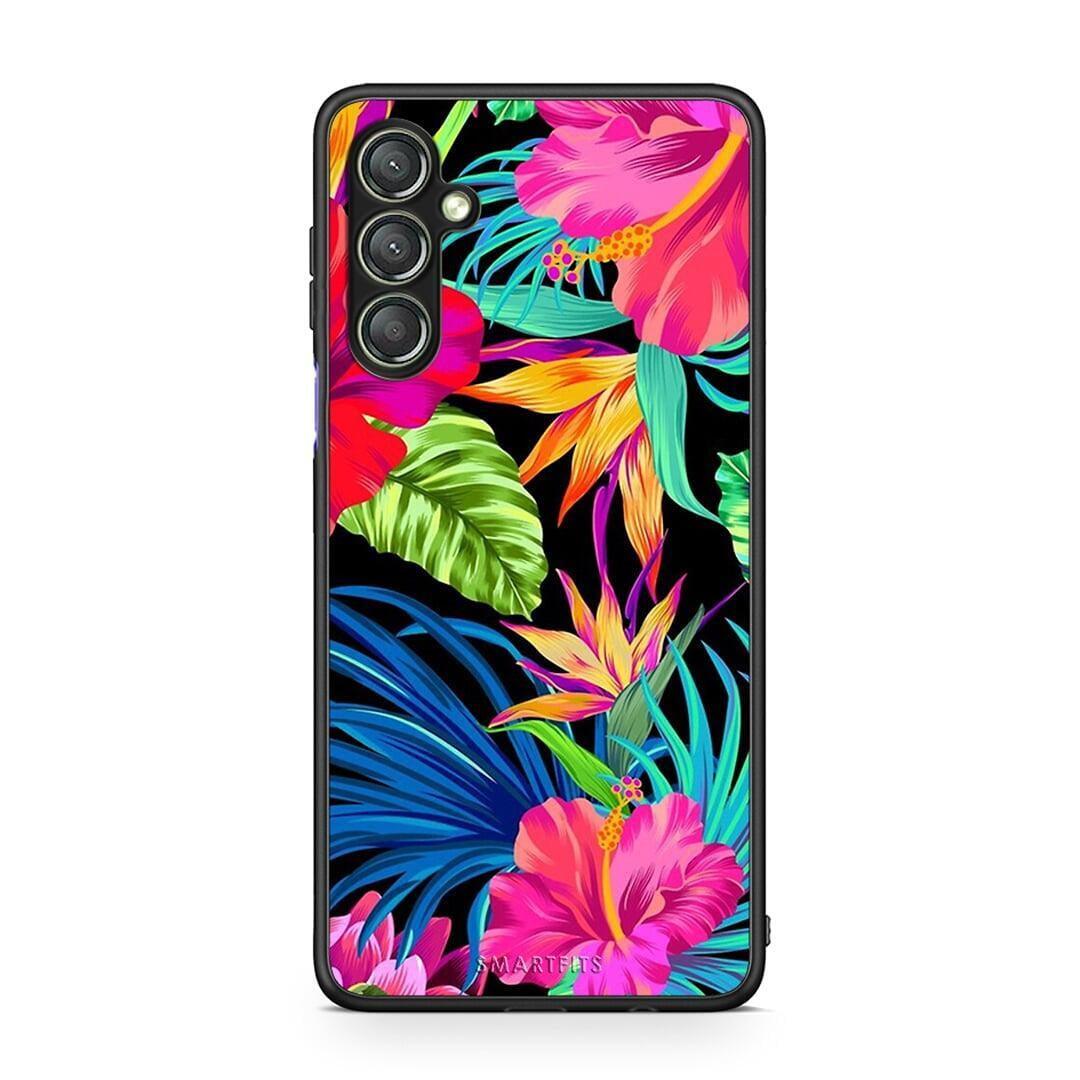 Θήκη Samsung Galaxy A24 4G Tropical Flowers από τη Smartfits με σχέδιο στο πίσω μέρος και μαύρο περίβλημα | Samsung Galaxy A24 4G Tropical Flowers Case with Colorful Back and Black Bezels