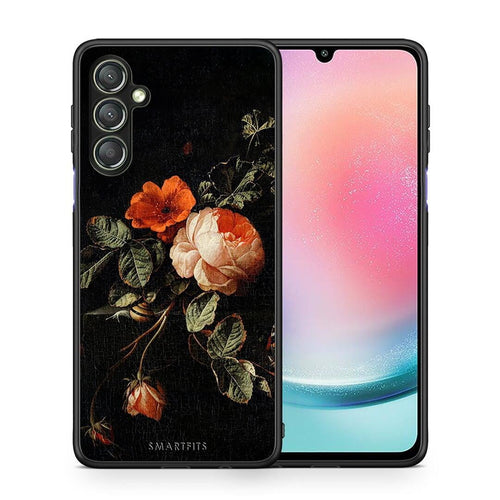 Θήκη Samsung Galaxy A24 4G Vintage Roses από τη Smartfits με σχέδιο στο πίσω μέρος και μαύρο περίβλημα | Samsung Galaxy A24 4G Vintage Roses Case with Colorful Back and Black Bezels