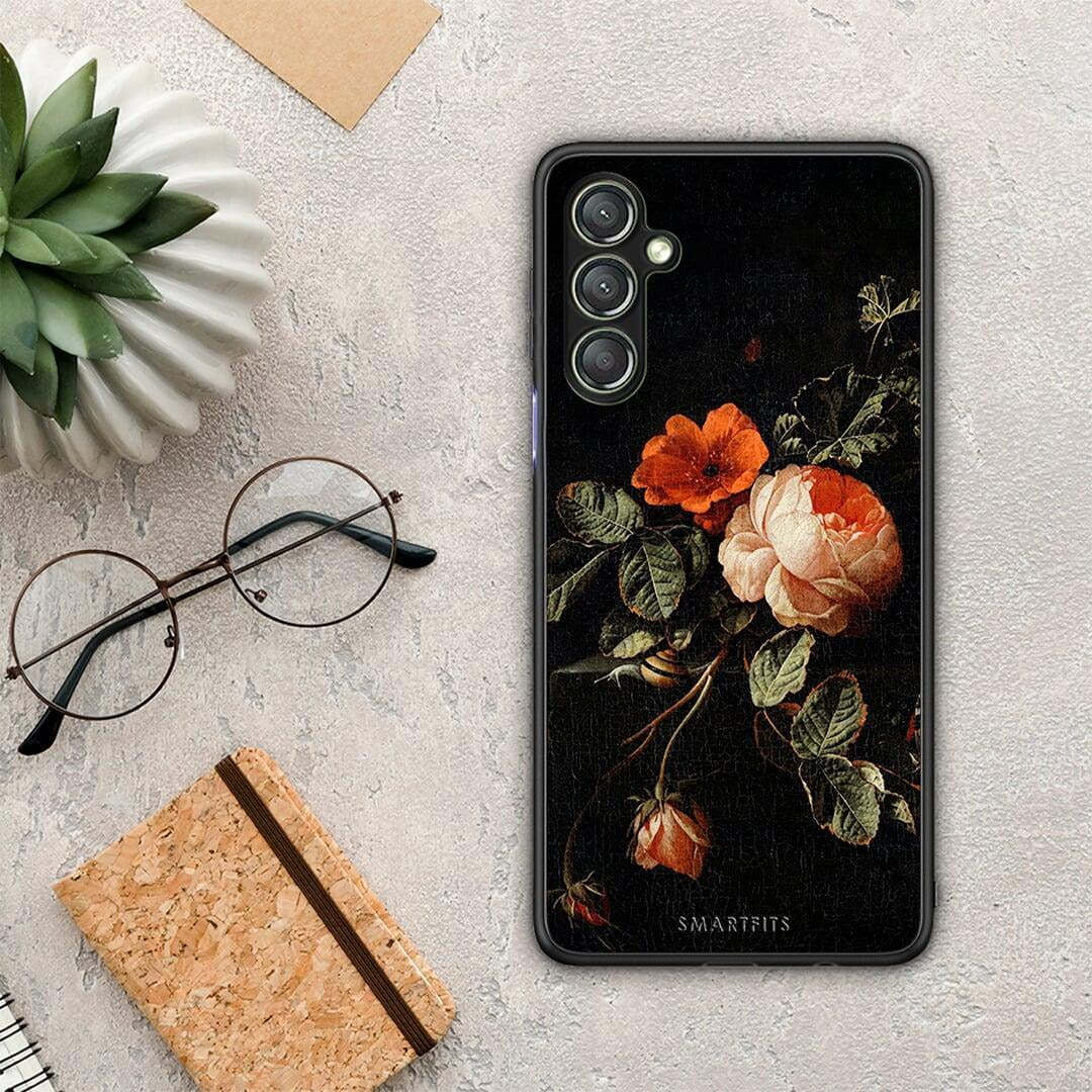 Θήκη Samsung Galaxy A24 4G Vintage Roses από τη Smartfits με σχέδιο στο πίσω μέρος και μαύρο περίβλημα | Samsung Galaxy A24 4G Vintage Roses Case with Colorful Back and Black Bezels