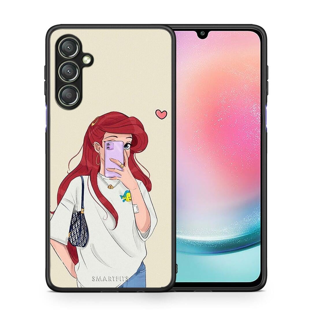 Θήκη Samsung Galaxy A24 4G Walking Mermaid από τη Smartfits με σχέδιο στο πίσω μέρος και μαύρο περίβλημα | Samsung Galaxy A24 4G Walking Mermaid Case with Colorful Back and Black Bezels