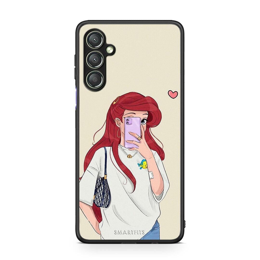 Θήκη Samsung Galaxy A24 4G Walking Mermaid από τη Smartfits με σχέδιο στο πίσω μέρος και μαύρο περίβλημα | Samsung Galaxy A24 4G Walking Mermaid Case with Colorful Back and Black Bezels