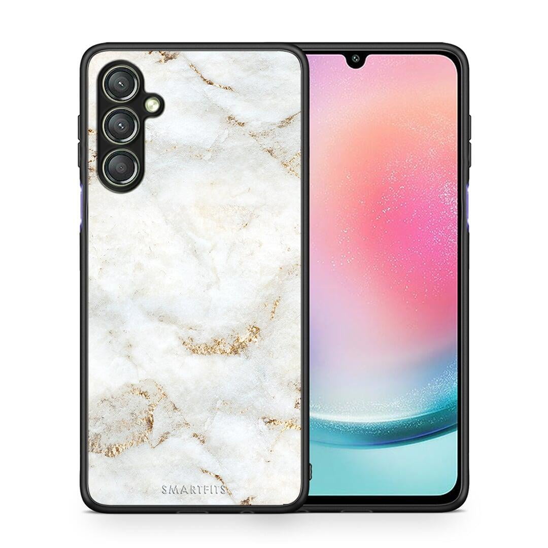 Θήκη Samsung Galaxy A24 4G White Gold Marble από τη Smartfits με σχέδιο στο πίσω μέρος και μαύρο περίβλημα | Samsung Galaxy A24 4G White Gold Marble Case with Colorful Back and Black Bezels