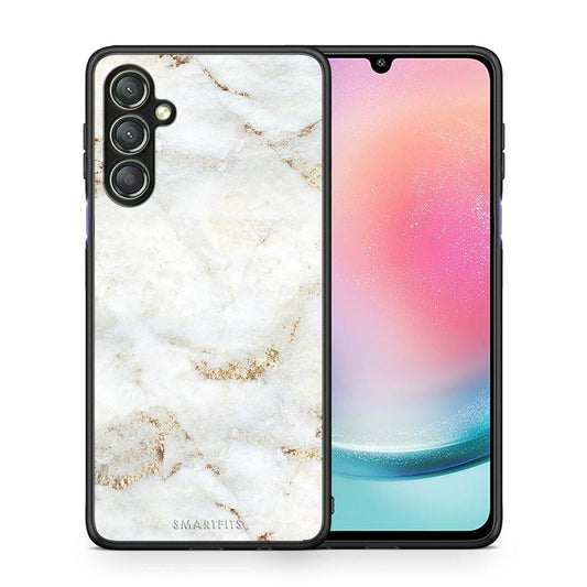 Θήκη Samsung Galaxy A24 4G White Gold Marble από τη Smartfits με σχέδιο στο πίσω μέρος και μαύρο περίβλημα | Samsung Galaxy A24 4G White Gold Marble Case with Colorful Back and Black Bezels