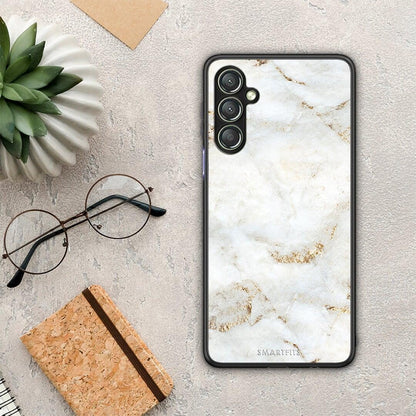 Θήκη Samsung Galaxy A24 4G White Gold Marble από τη Smartfits με σχέδιο στο πίσω μέρος και μαύρο περίβλημα | Samsung Galaxy A24 4G White Gold Marble Case with Colorful Back and Black Bezels