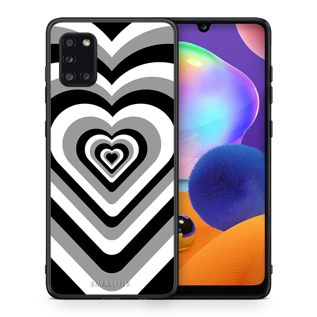 Θήκη Samsung Galaxy A31 Black Hearts από τη Smartfits με σχέδιο στο πίσω μέρος και μαύρο περίβλημα | Samsung Galaxy A31 Black Hearts case with colorful back and black bezels