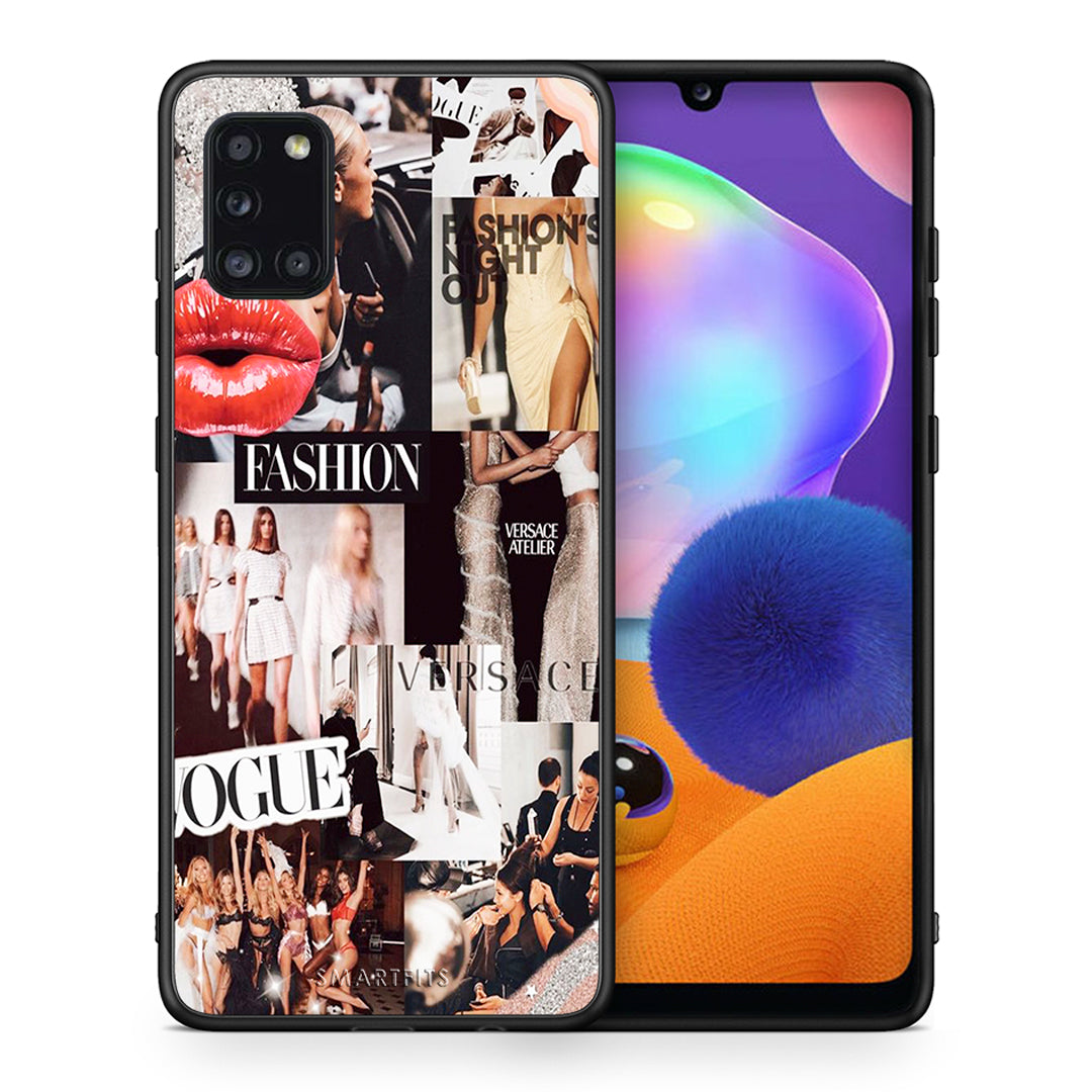 Θήκη Αγίου Βαλεντίνου Samsung Galaxy A31 Collage Fashion από τη Smartfits με σχέδιο στο πίσω μέρος και μαύρο περίβλημα | Samsung Galaxy A31 Collage Fashion case with colorful back and black bezels