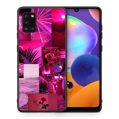 Θήκη Αγίου Βαλεντίνου Samsung Galaxy A31 Collage Red Roses από τη Smartfits με σχέδιο στο πίσω μέρος και μαύρο περίβλημα | Samsung Galaxy A31 Collage Red Roses case with colorful back and black bezels