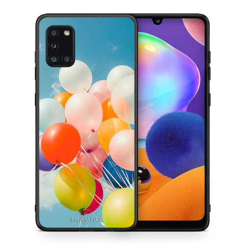 Θήκη Samsung Galaxy A31 Colorful Balloons από τη Smartfits με σχέδιο στο πίσω μέρος και μαύρο περίβλημα | Samsung Galaxy A31 Colorful Balloons case with colorful back and black bezels