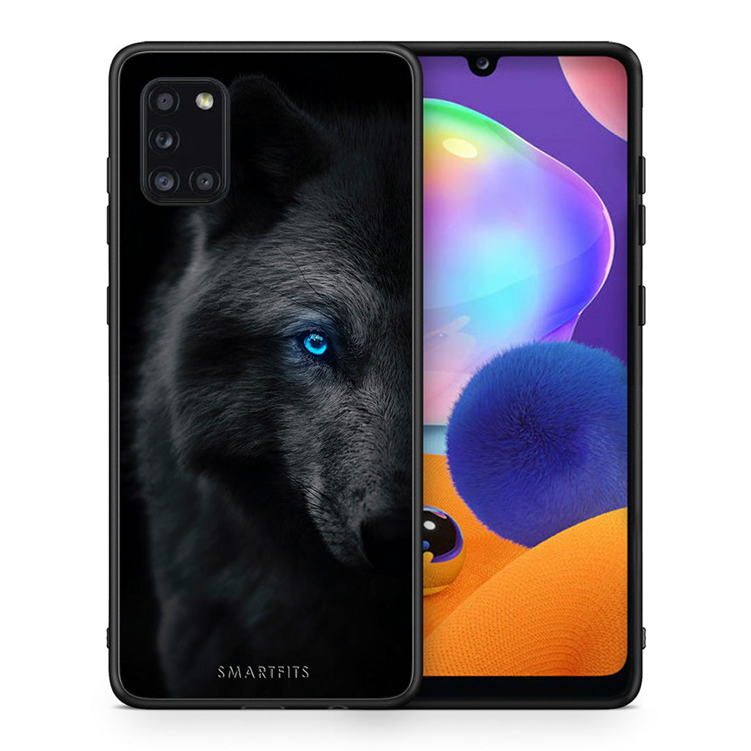Θήκη Samsung Galaxy A31 Dark Wolf από τη Smartfits με σχέδιο στο πίσω μέρος και μαύρο περίβλημα | Samsung Galaxy A31 Dark Wolf case with colorful back and black bezels