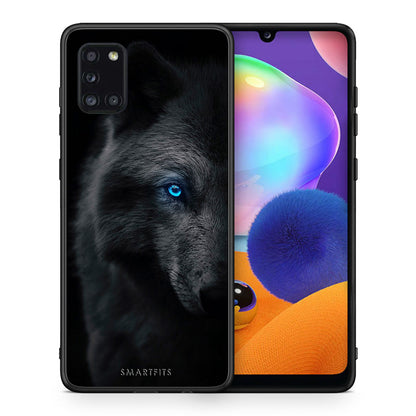 Θήκη Samsung Galaxy A31 Dark Wolf από τη Smartfits με σχέδιο στο πίσω μέρος και μαύρο περίβλημα | Samsung Galaxy A31 Dark Wolf case with colorful back and black bezels