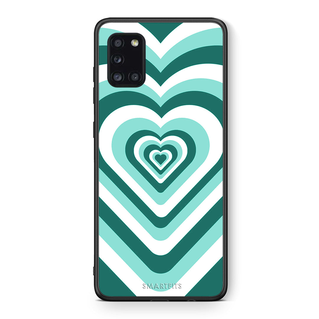 Θήκη Samsung Galaxy A31 Green Hearts από τη Smartfits με σχέδιο στο πίσω μέρος και μαύρο περίβλημα | Samsung Galaxy A31 Green Hearts case with colorful back and black bezels