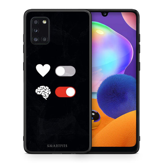 Θήκη Αγίου Βαλεντίνου Samsung Galaxy A31 Heart Vs Brain από τη Smartfits με σχέδιο στο πίσω μέρος και μαύρο περίβλημα | Samsung Galaxy A31 Heart Vs Brain case with colorful back and black bezels