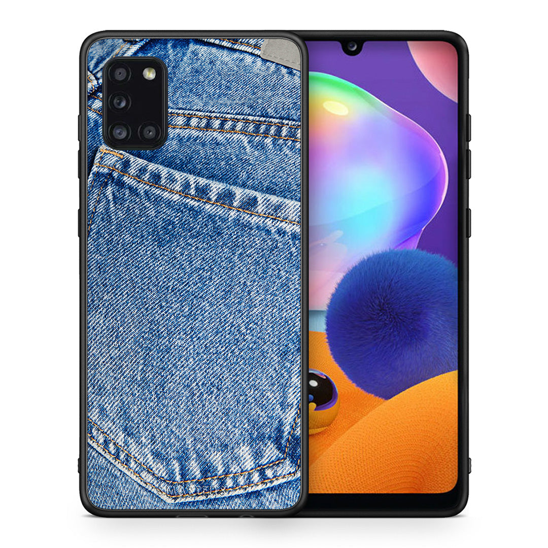 Θήκη Samsung Galaxy A31 Jeans Pocket από τη Smartfits με σχέδιο στο πίσω μέρος και μαύρο περίβλημα | Samsung Galaxy A31 Jeans Pocket case with colorful back and black bezels