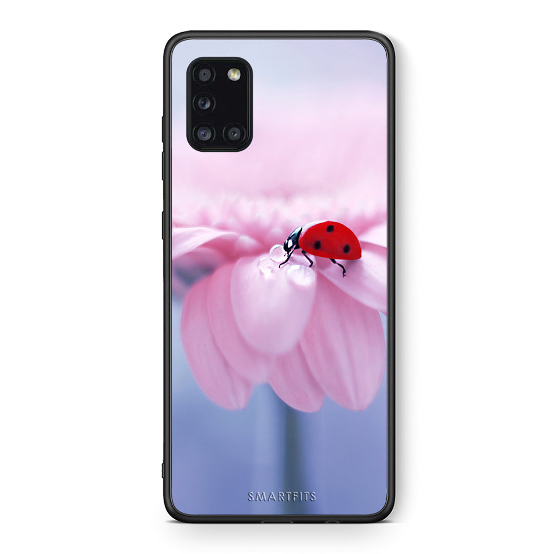 Θήκη Samsung Galaxy A31 Ladybug Flower από τη Smartfits με σχέδιο στο πίσω μέρος και μαύρο περίβλημα | Samsung Galaxy A31 Ladybug Flower case with colorful back and black bezels