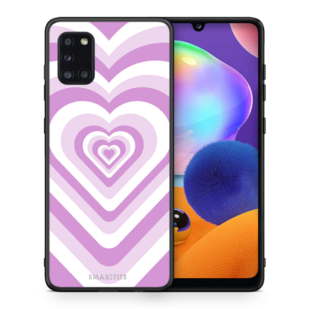 Θήκη Samsung Galaxy A31 Lilac Hearts από τη Smartfits με σχέδιο στο πίσω μέρος και μαύρο περίβλημα | Samsung Galaxy A31 Lilac Hearts case with colorful back and black bezels
