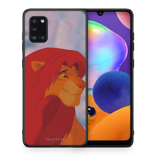 Θήκη Αγίου Βαλεντίνου Samsung Galaxy A31 Lion Love 1 από τη Smartfits με σχέδιο στο πίσω μέρος και μαύρο περίβλημα | Samsung Galaxy A31 Lion Love 1 case with colorful back and black bezels