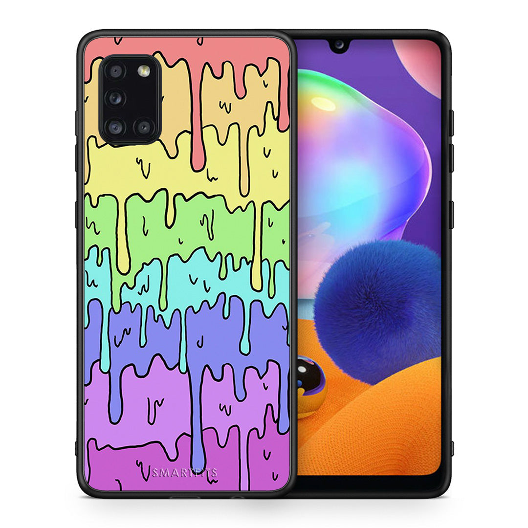 Θήκη Samsung Galaxy A31 Melting Rainbow από τη Smartfits με σχέδιο στο πίσω μέρος και μαύρο περίβλημα | Samsung Galaxy A31 Melting Rainbow case with colorful back and black bezels