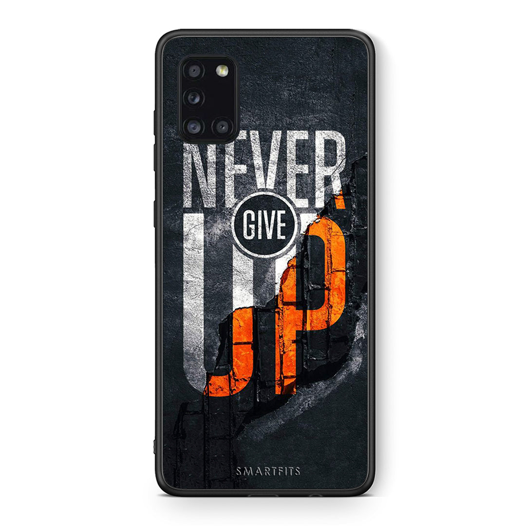 Θήκη Αγίου Βαλεντίνου Samsung Galaxy A31 Never Give Up από τη Smartfits με σχέδιο στο πίσω μέρος και μαύρο περίβλημα | Samsung Galaxy A31 Never Give Up case with colorful back and black bezels