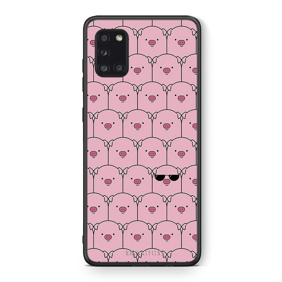 Θήκη Samsung Galaxy A31 Pig Glasses από τη Smartfits με σχέδιο στο πίσω μέρος και μαύρο περίβλημα | Samsung Galaxy A31 Pig Glasses case with colorful back and black bezels