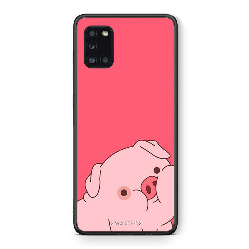 Θήκη Αγίου Βαλεντίνου Samsung Galaxy A31 Pig Love 1 από τη Smartfits με σχέδιο στο πίσω μέρος και μαύρο περίβλημα | Samsung Galaxy A31 Pig Love 1 case with colorful back and black bezels