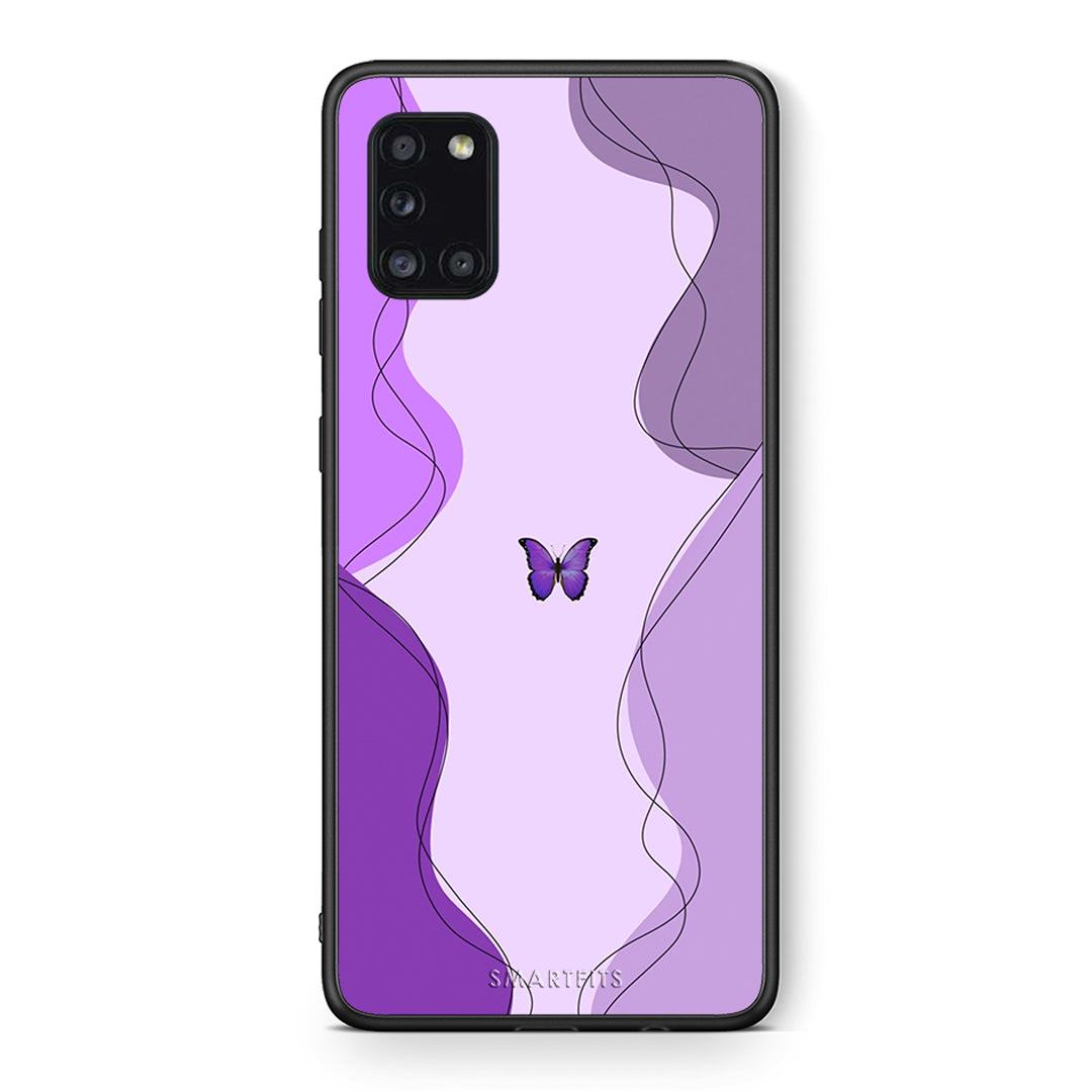 Θήκη Αγίου Βαλεντίνου Samsung Galaxy A31 Purple Mariposa από τη Smartfits με σχέδιο στο πίσω μέρος και μαύρο περίβλημα | Samsung Galaxy A31 Purple Mariposa case with colorful back and black bezels