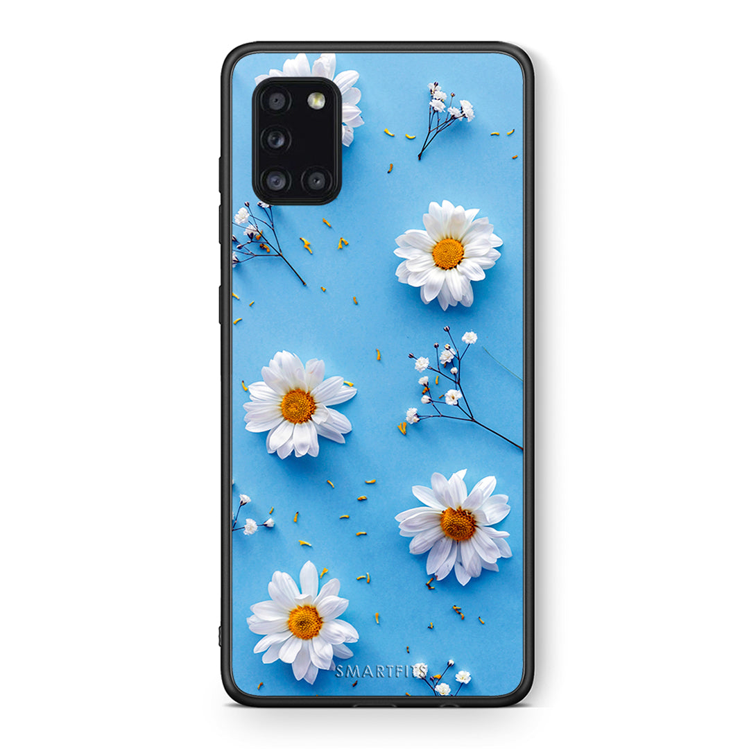 Θήκη Samsung Galaxy A31 Real Daisies από τη Smartfits με σχέδιο στο πίσω μέρος και μαύρο περίβλημα | Samsung Galaxy A31 Real Daisies case with colorful back and black bezels