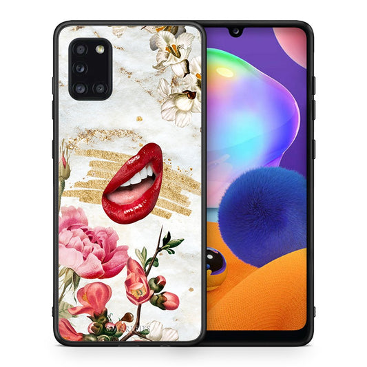 Θήκη Samsung Galaxy A31 Red Lips από τη Smartfits με σχέδιο στο πίσω μέρος και μαύρο περίβλημα | Samsung Galaxy A31 Red Lips case with colorful back and black bezels